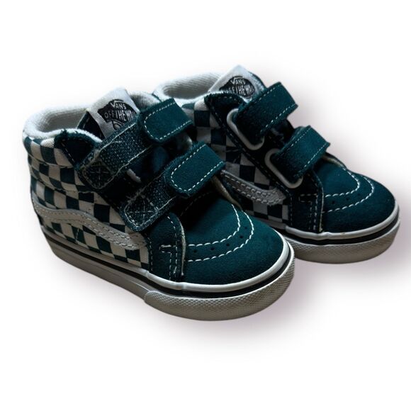 Vans SK8-Mid Reissue Checkered Sneakers US Toddler Size 4 Blue Green High Top - Picture 1 of 5